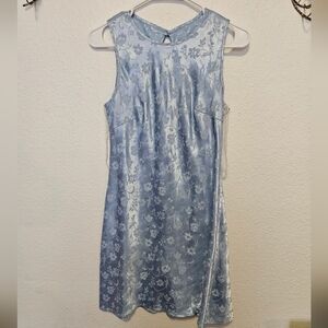Vintage 90s Steppin Out Floral Jacquard Dress Ice Blue Mini Y2K Coquette 11/12